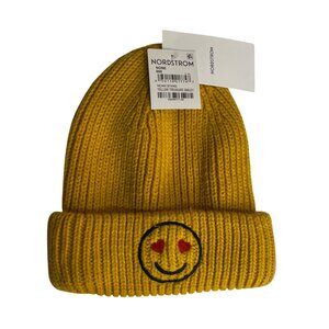 Nordstrom Yellow Treasure Smiley Knit Beanie Hat Happy Face Yellow OS New